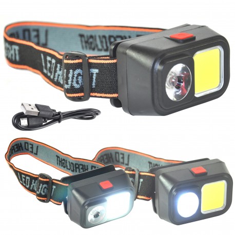 Latarka Czołowa Akumulatorowa 1W + COB 4 Tryby 300lm